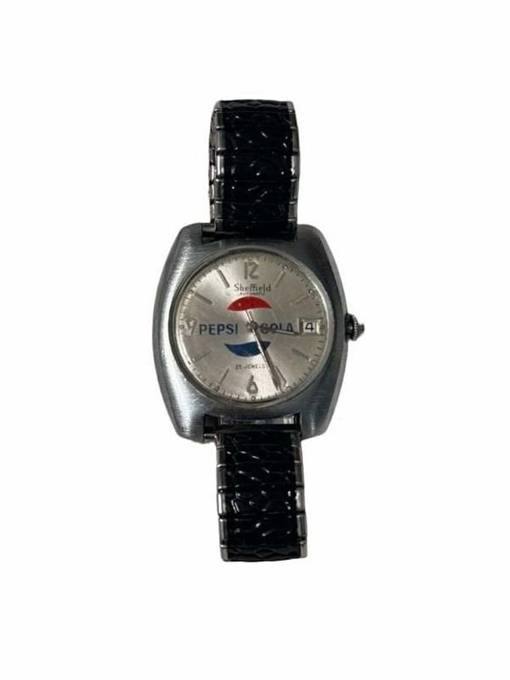 Vintage Sheffield Pepsi Cola  25 Jewels Calendar Watch with Stretch Band